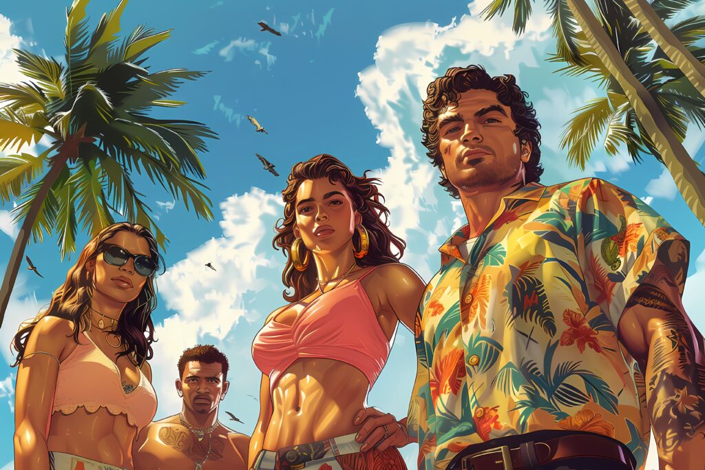 GTA 6 trailer 3 showing Vice City landscape with Lucia and Jason from GTA 6 trailer representing GTA VI release date pre-order Xbox Series X map comparison and all confirmed details