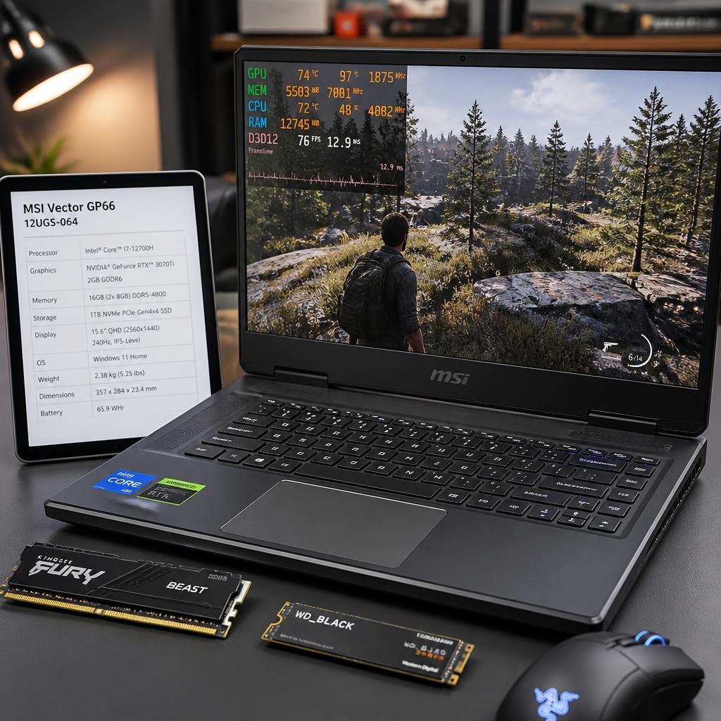 Gaming laptop with RAM SSD and hardware components for comparison