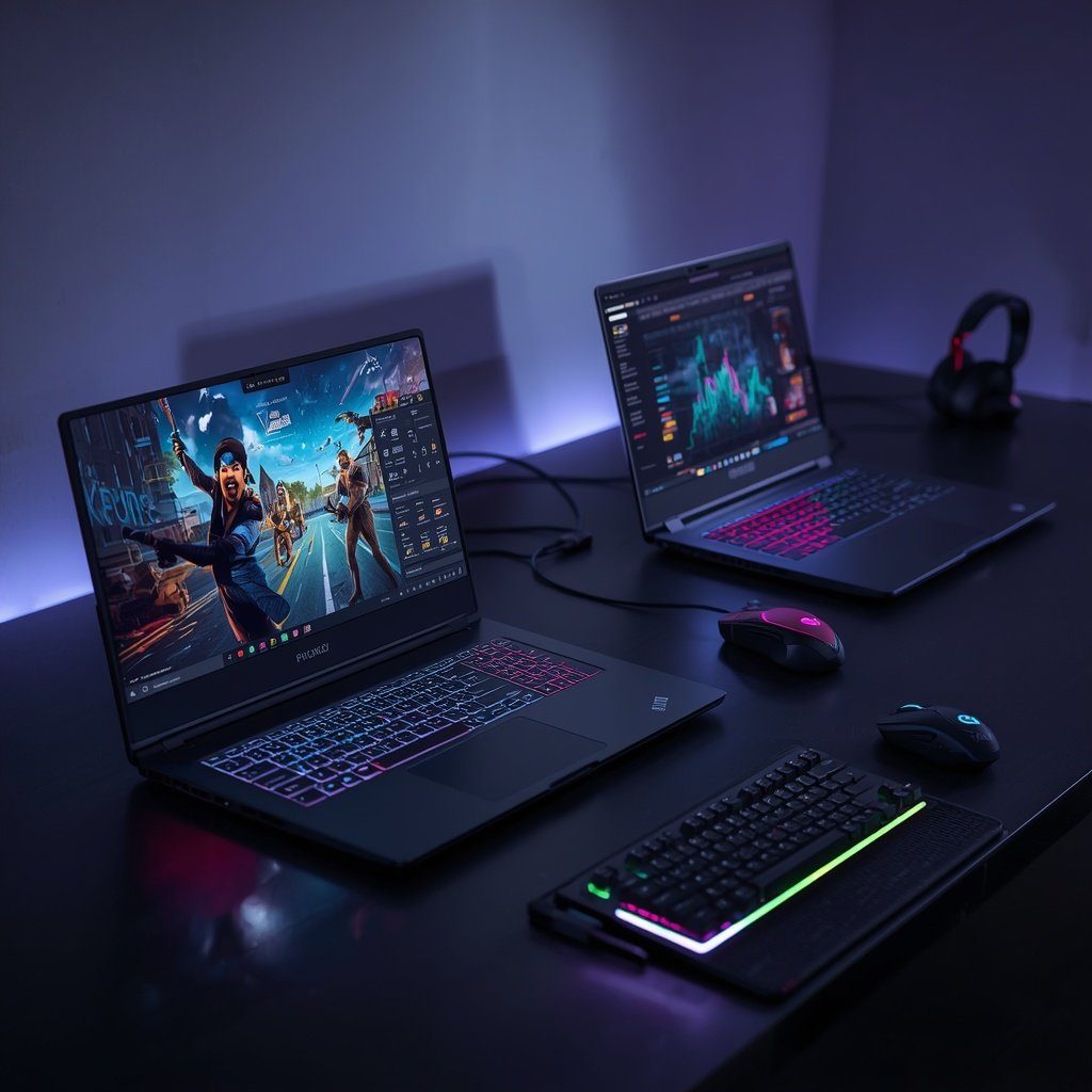Best gaming laptops under $1000 arranged on a gaming desk