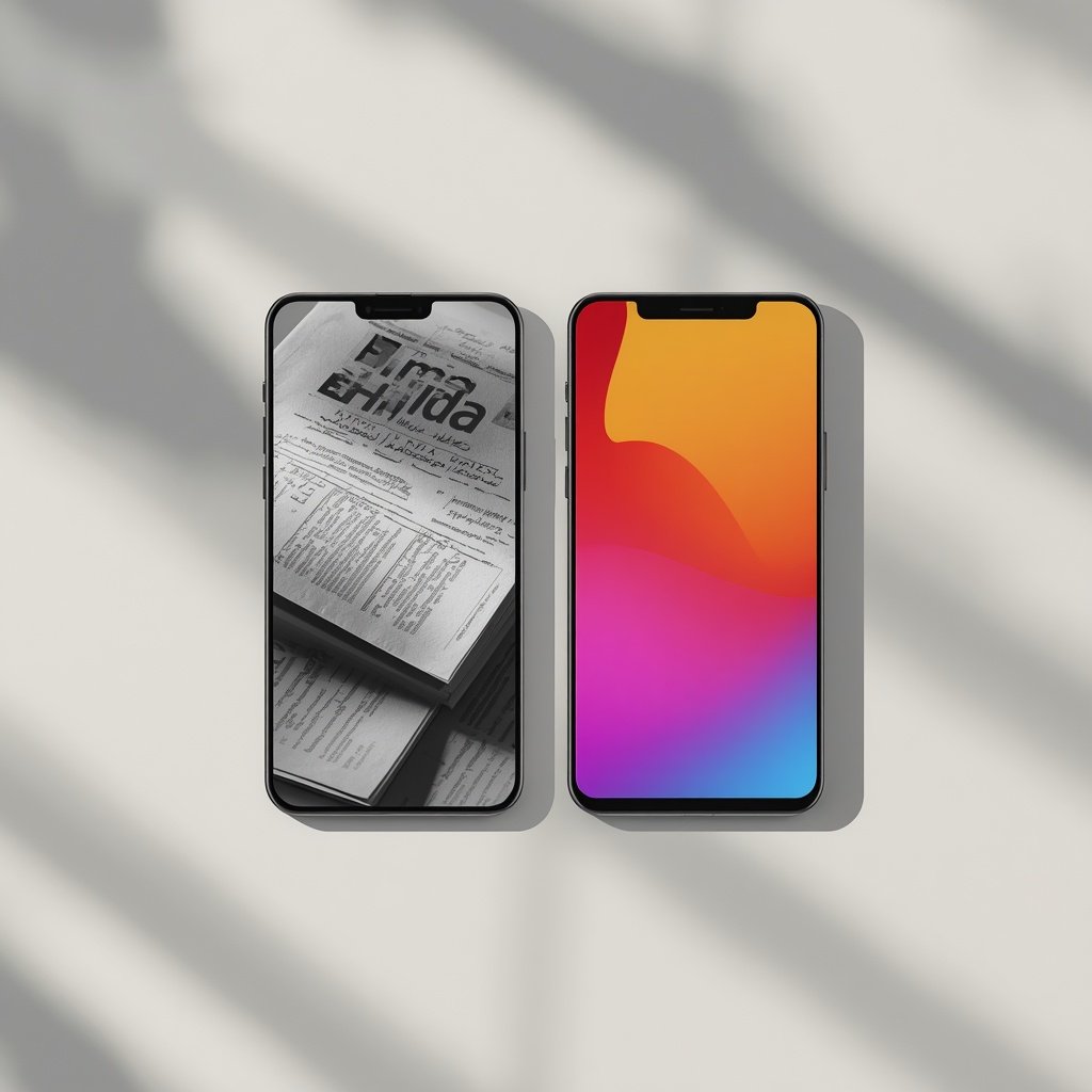 E Ink phone display compared with a bright OLED smartphone